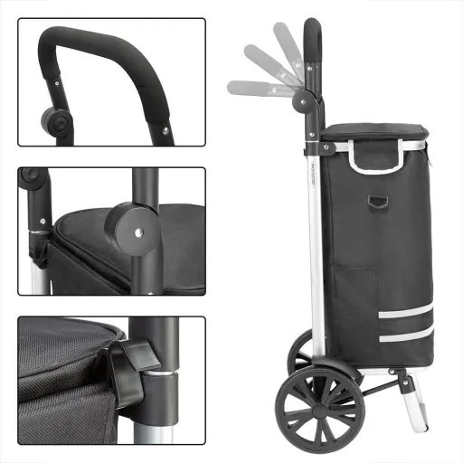 Shopping cart max. 25 kg | Removable shopping bag | With cooling compartment | Black aluminum