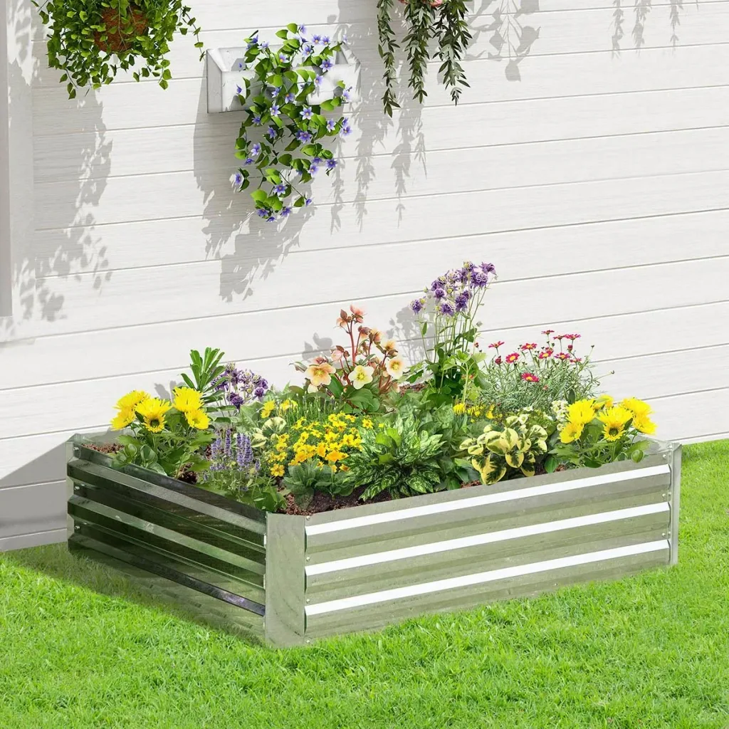 Raised bed made of galvanized steel garden bed planter for garden flower box flower pot silver 120 x 90 x 30 cm