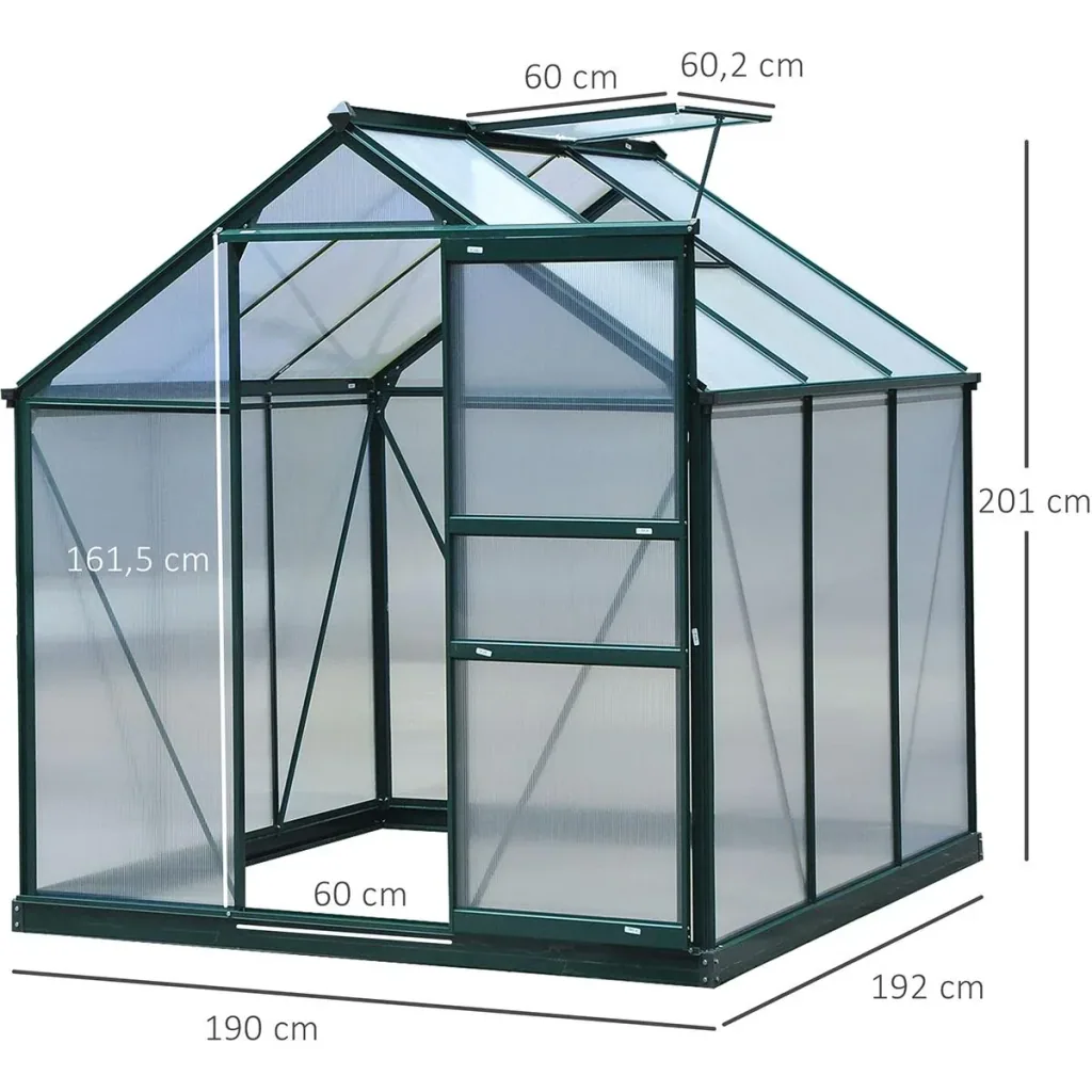 Greenhouse with roof hatch - polycarbonate casing - 190 x 132 x 201 cm