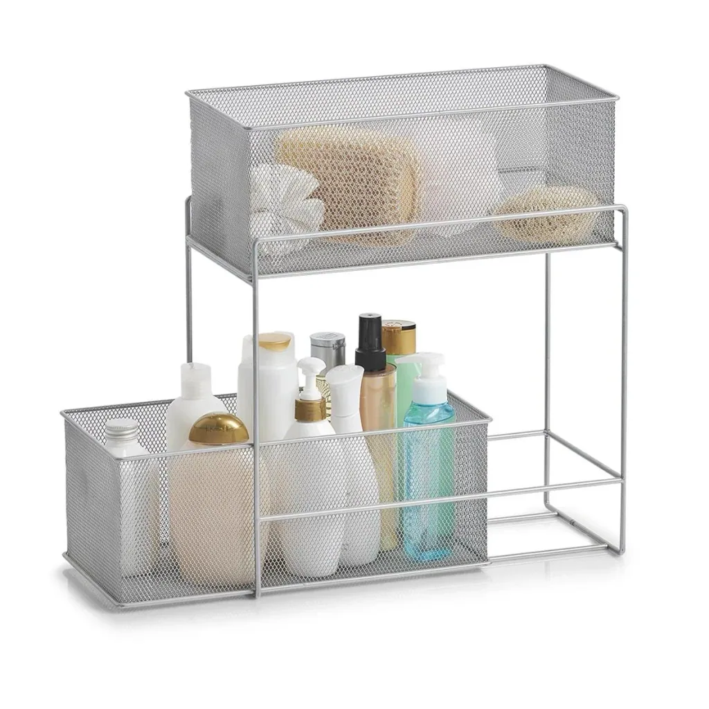 Tiered shelf with 2 baskets, mesh
