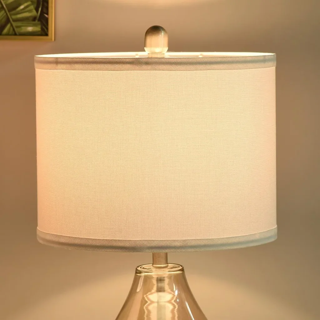 Set of 2 table lamps with linen lampshade white/silver/amber