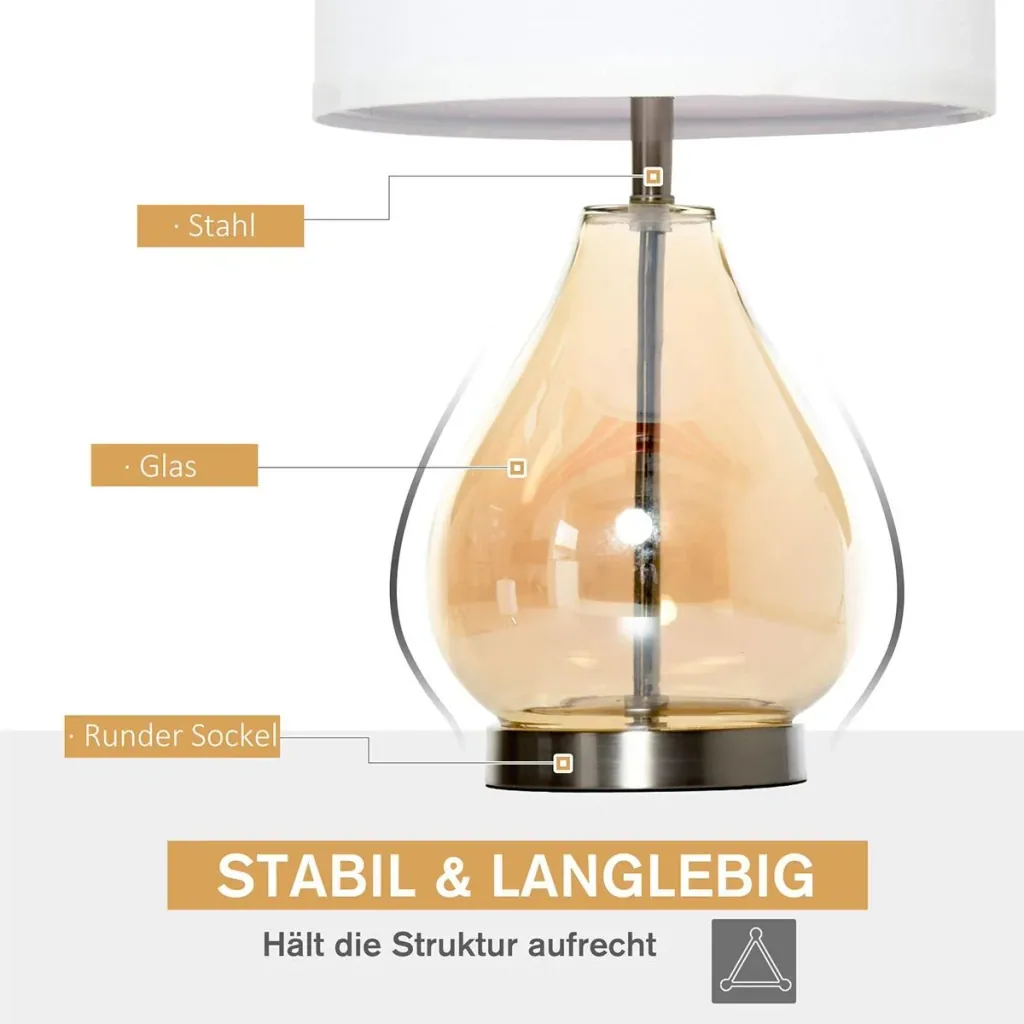 Set of 2 table lamps with linen lampshade white/silver/amber