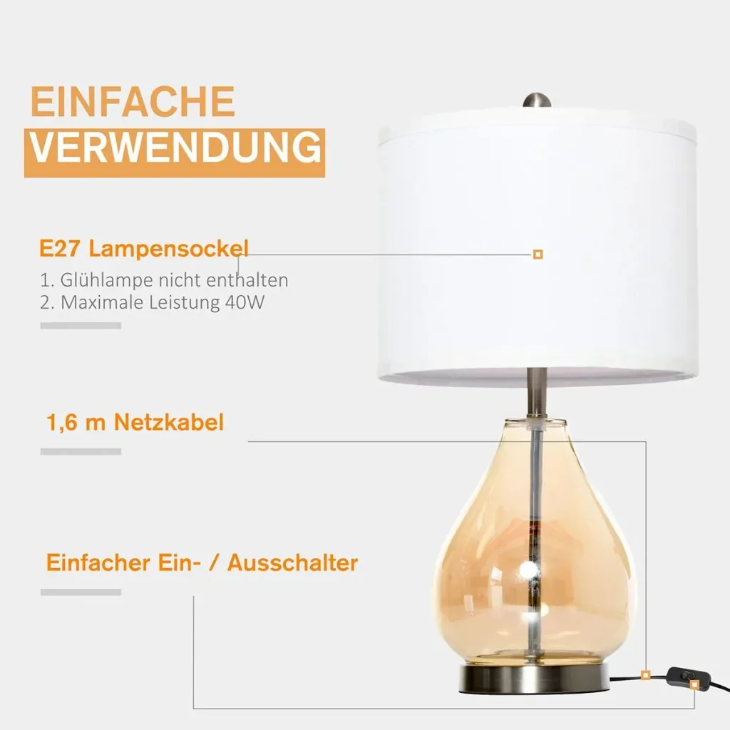 Set of 2 table lamps with linen lampshade white/silver/amber
