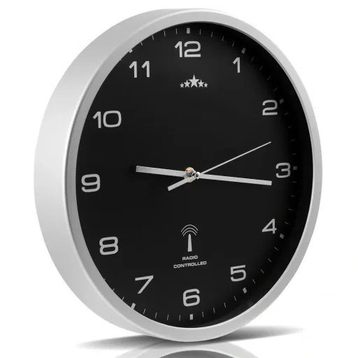 Wall clock radio Ø 31cm - black/silver