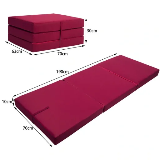 Mattress dark red 190x70x10cm foldable