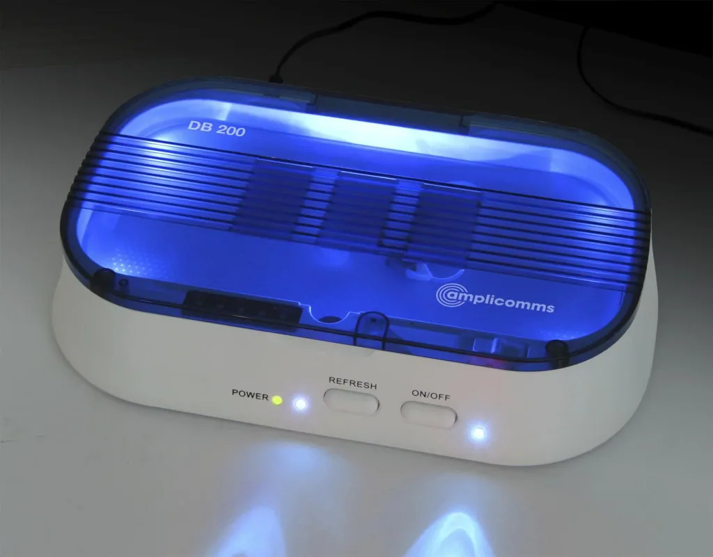 Drying box for hearing aids DryBox200 with built-in battery tester