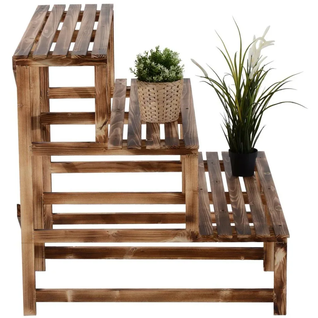 Plant staircase flower shelf fir wood 3 steps L100 x W80 x H80cm