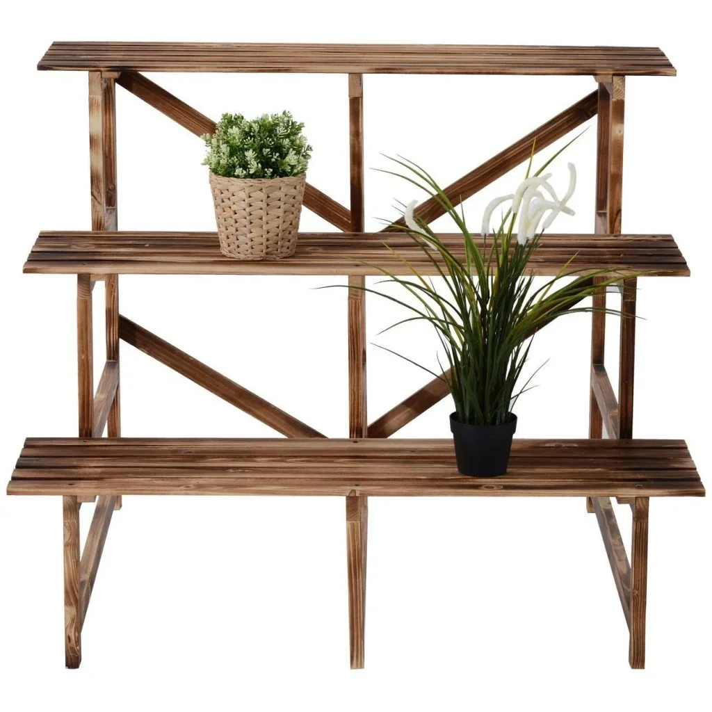 Plant staircase flower shelf fir wood 3 steps L100 x W80 x H80cm