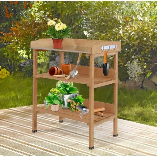 Planting table gardening table flower table with metal work surface garden wood