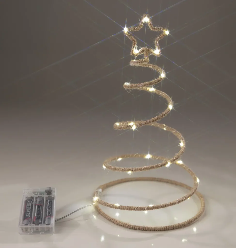 LED spiral Christmas tree made of hemp rope