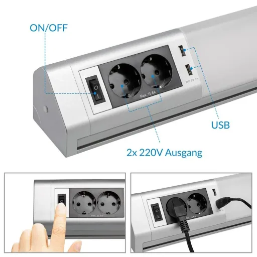 Underfloor lighting with hooks + sockets