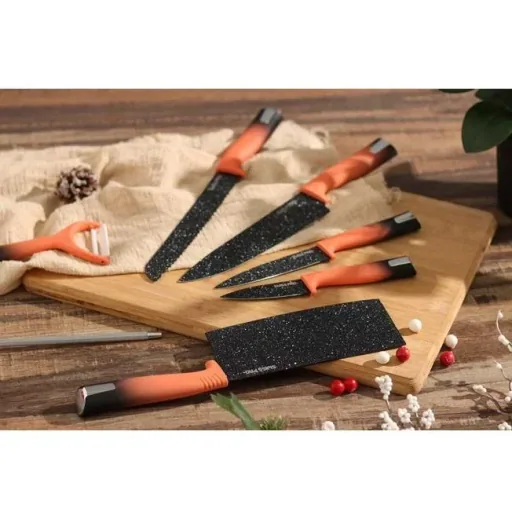 Kitchen knife set - with standard - 8-piece - orange