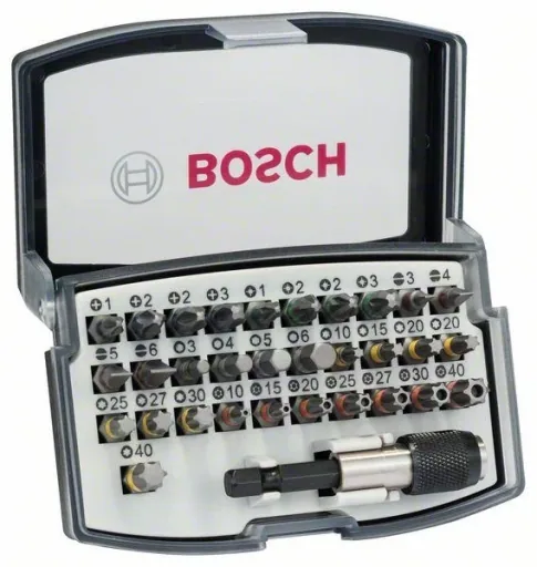 Screwdriver bit set, PH, PZ, H, T and Quick Change universal holder, 32 pieces
