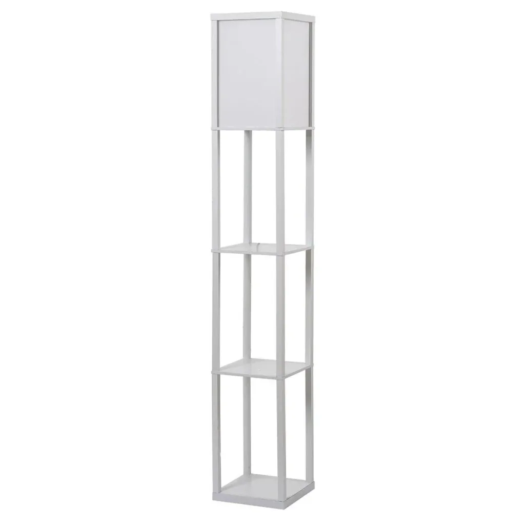 Floor lamp with 3 shelves, interior lighting E27 up to 40W for living room/bedroom, E1-MDF, acrylic, white, 26 x 26 x 160