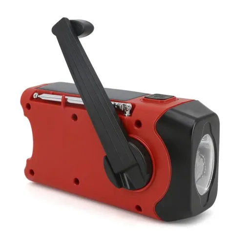 Portable solar crank radio with flashlight