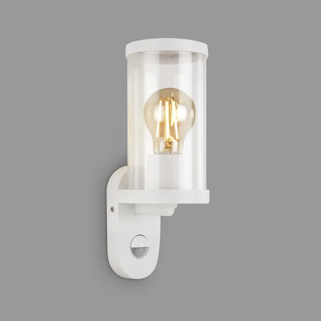 Outdoor light with motion detector, metal-plastic / white, IP44, E27 socket