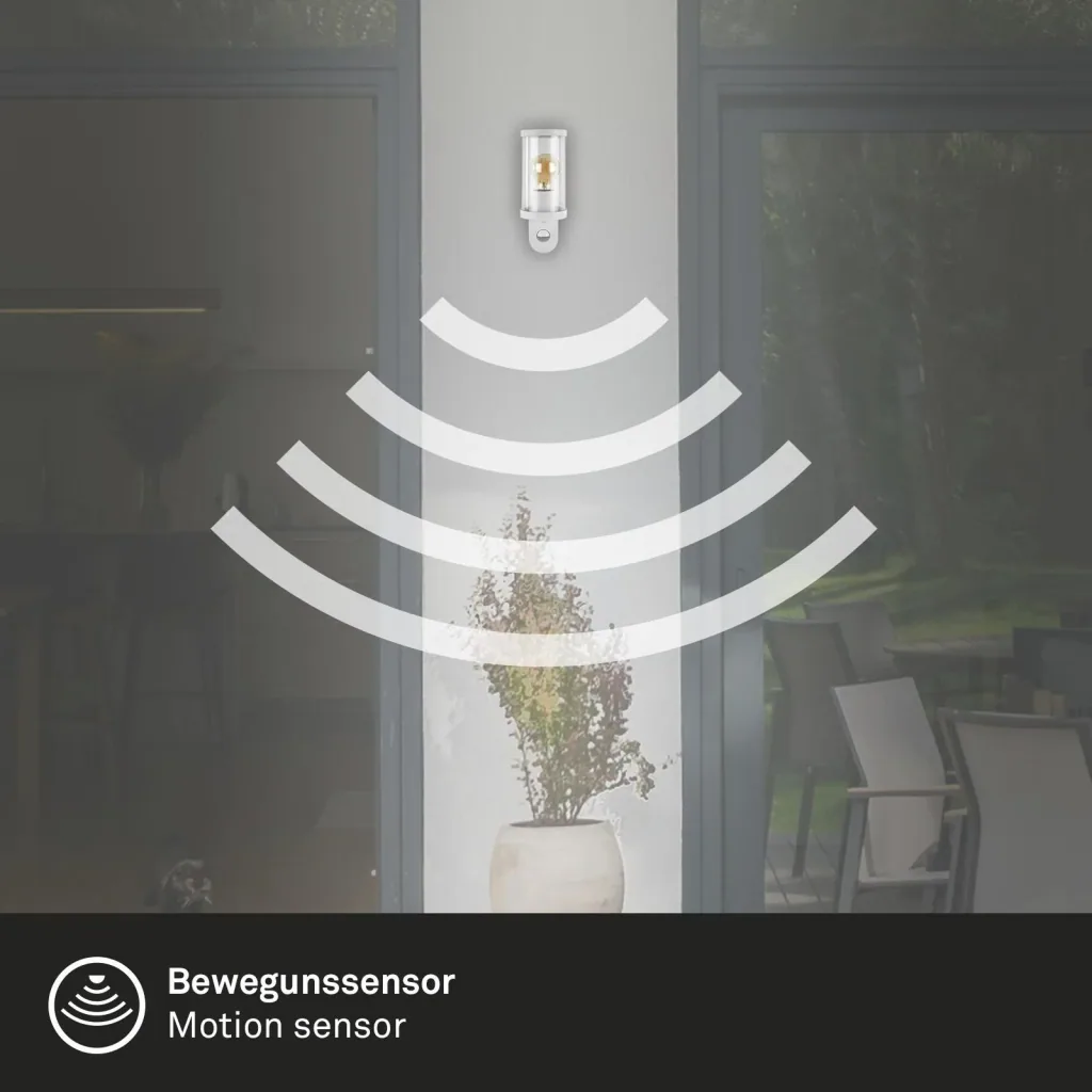 Outdoor light with motion detector, metal-plastic / white, IP44, E27 socket
