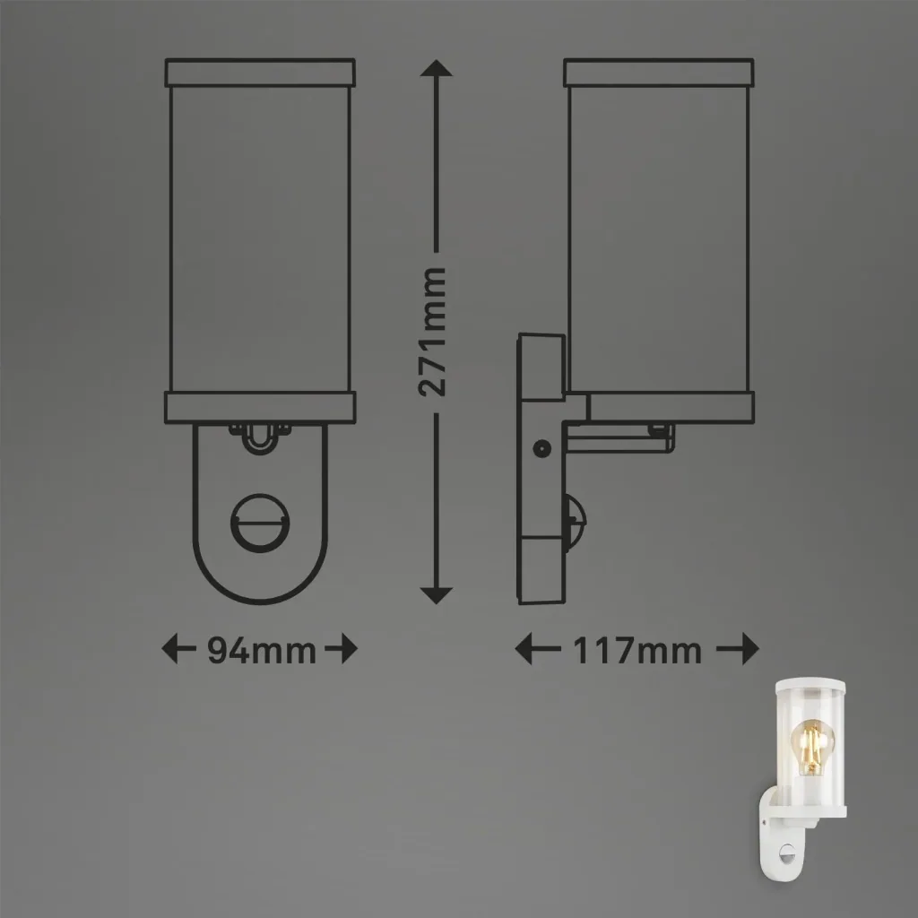 Outdoor light with motion detector, metal-plastic / white, IP44, E27 socket