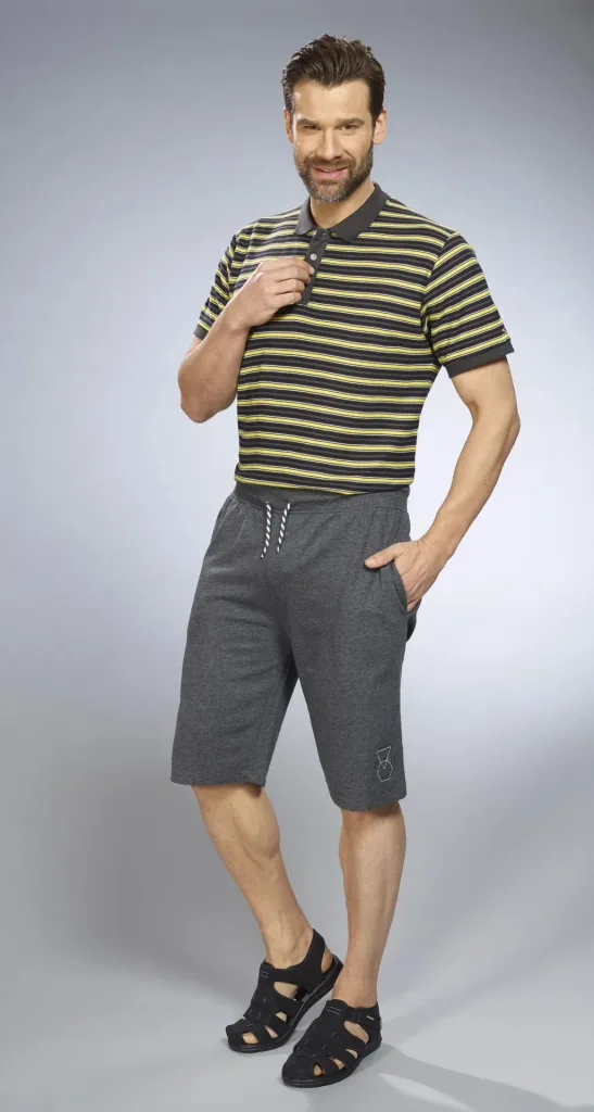 Striped polo shirt, anthracite/yellow, size M