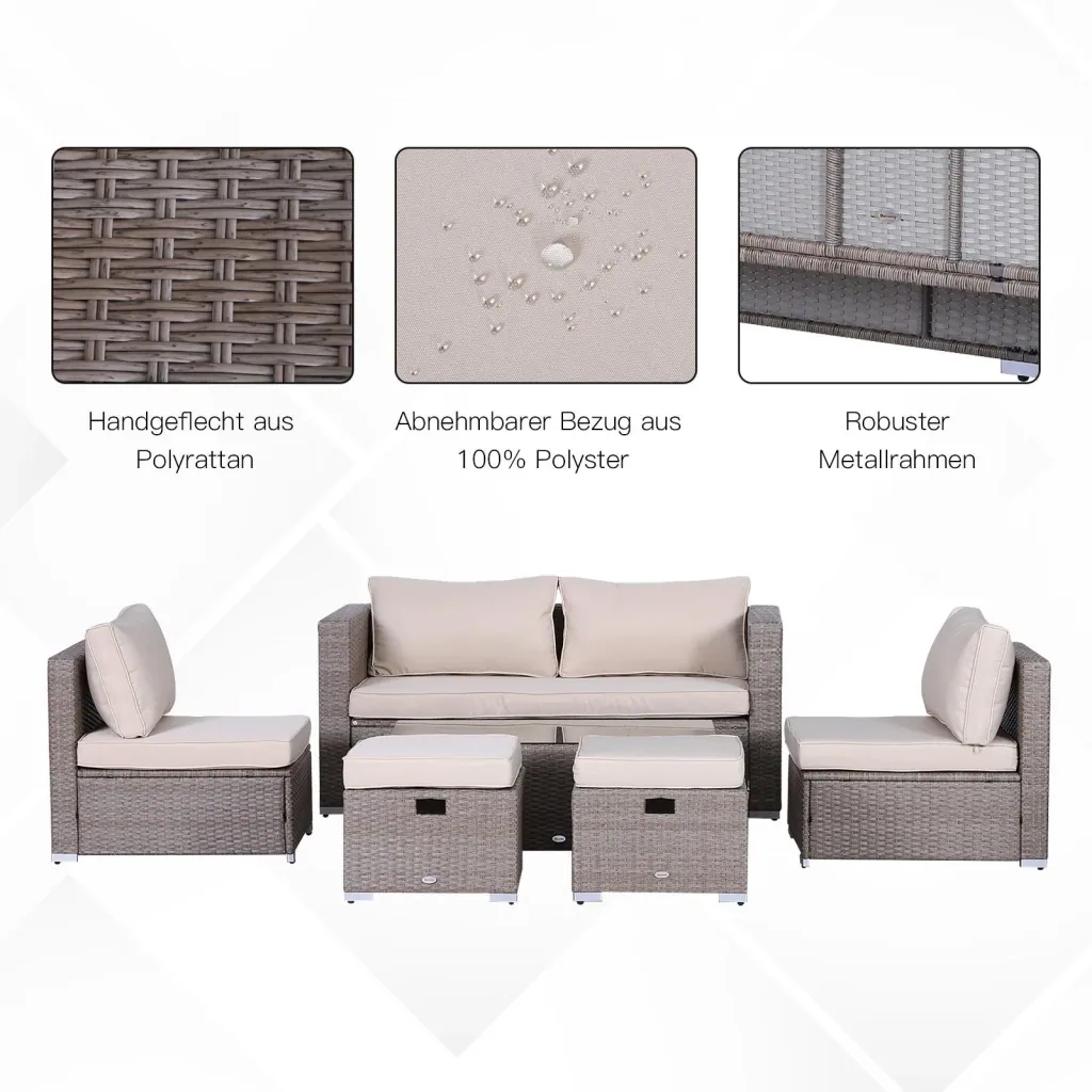 6-piece garden furniture set, khaki