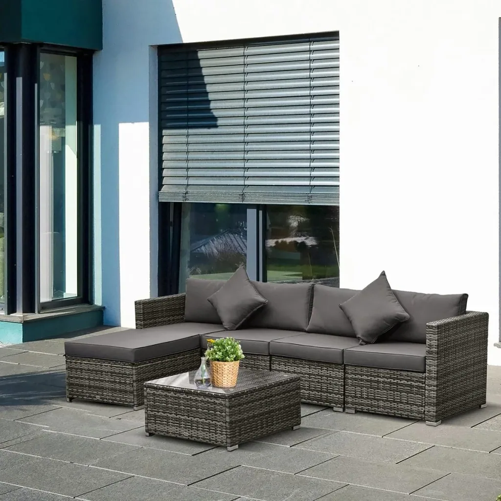 6-piece sofa set in rattan look, freely combinable, grey