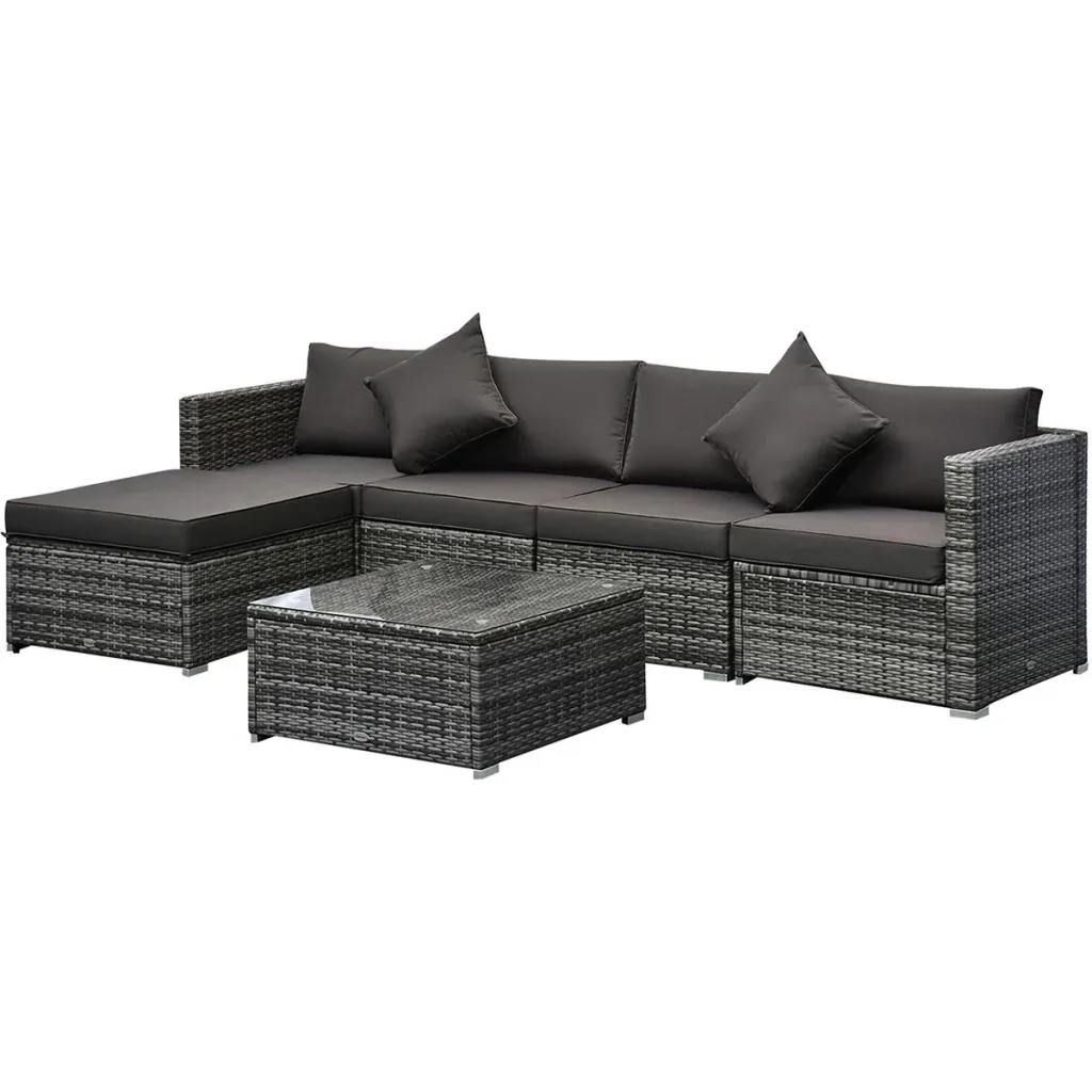 6-piece sofa set in rattan look, freely combinable, grey