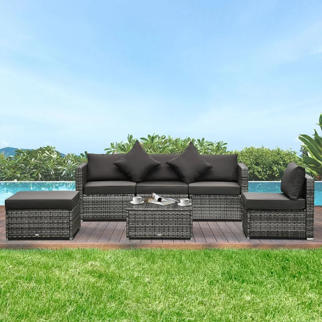 6-piece sofa set in rattan look, freely combinable, grey