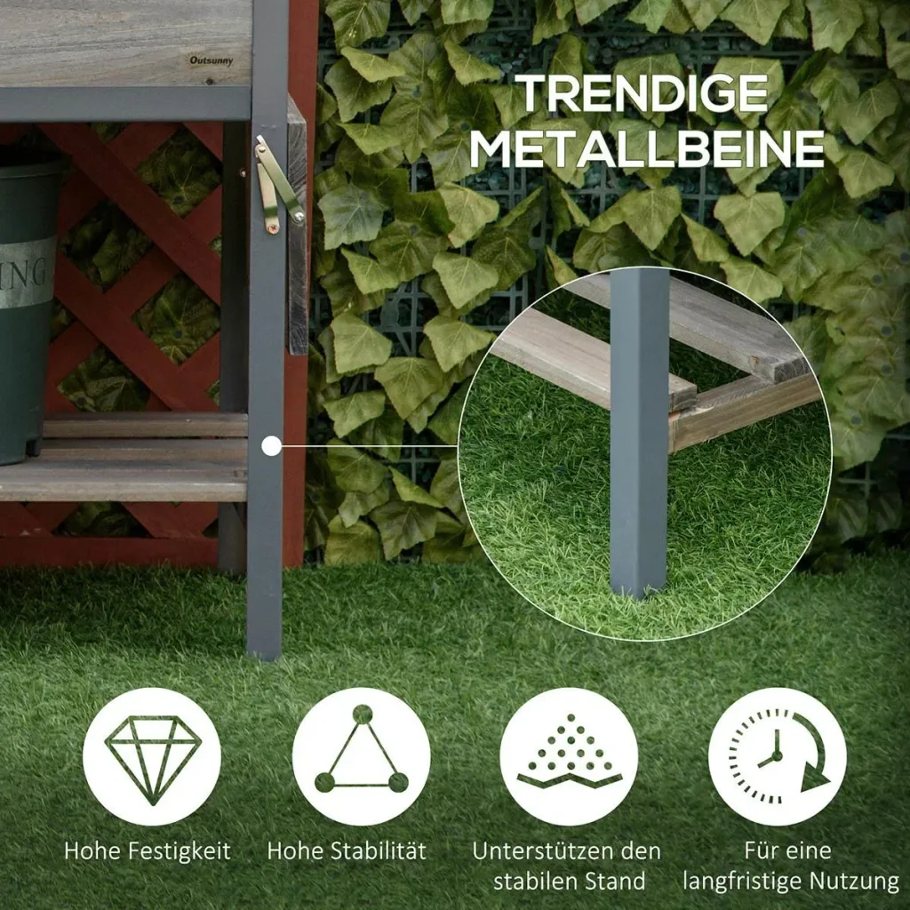 Raised bed planter with 2 foldable shelves lower shelf flower box flowerpot herb bed solid wood light grey