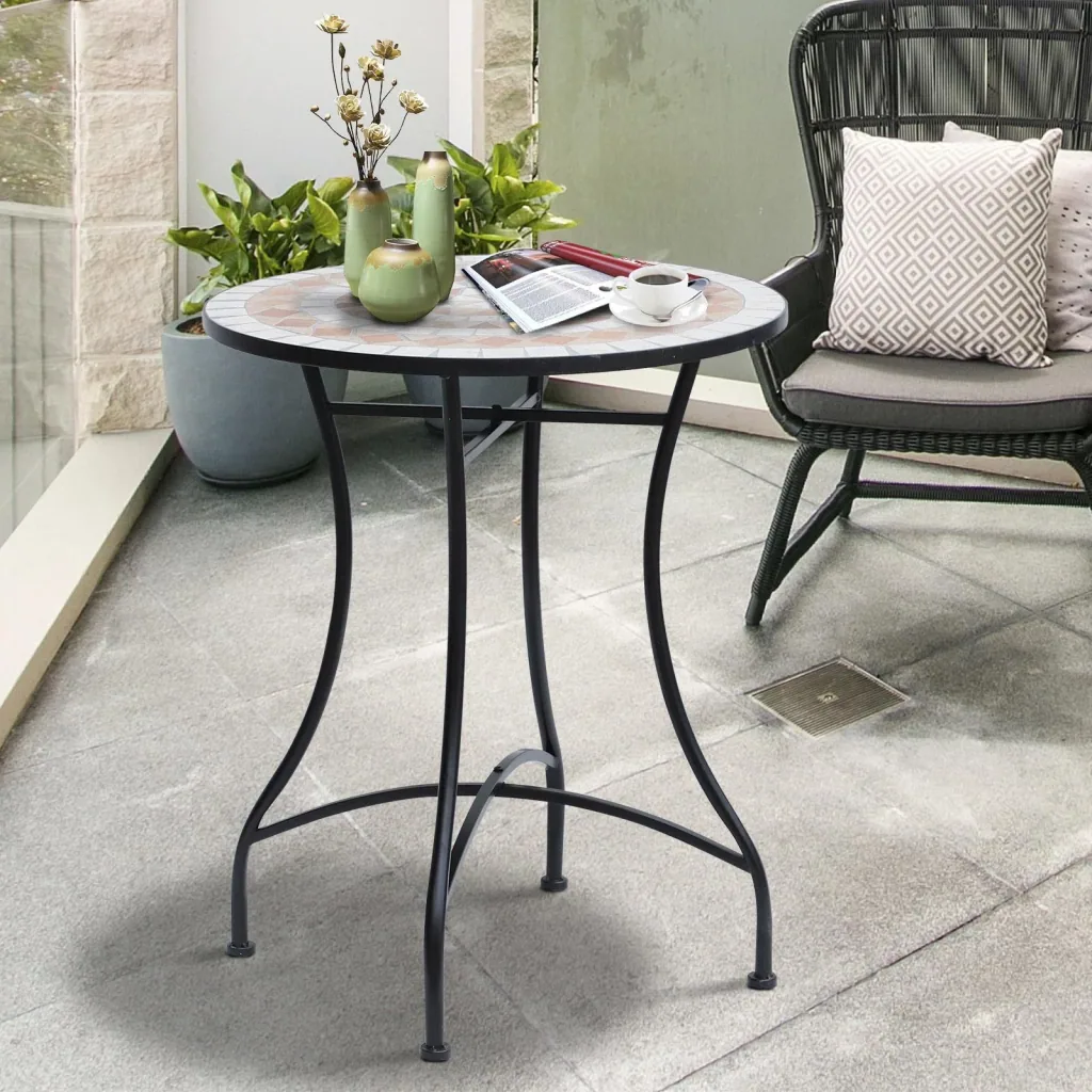 Garden table, balcony table, mosaic table, serving table, round, steel + ceramic, Ø60 x H71 cm