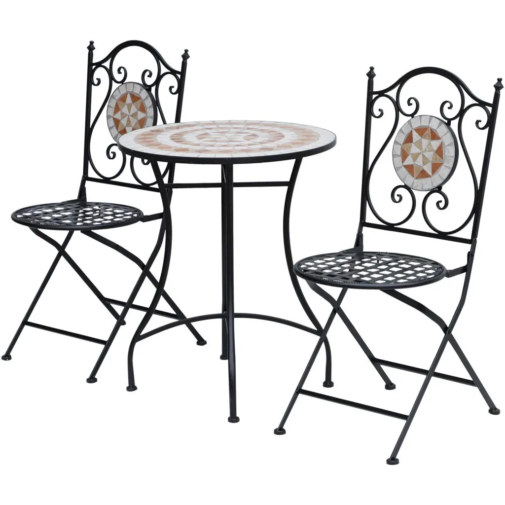 Garden table, balcony table, mosaic table, serving table, round, steel + ceramic, Ø60 x H71 cm