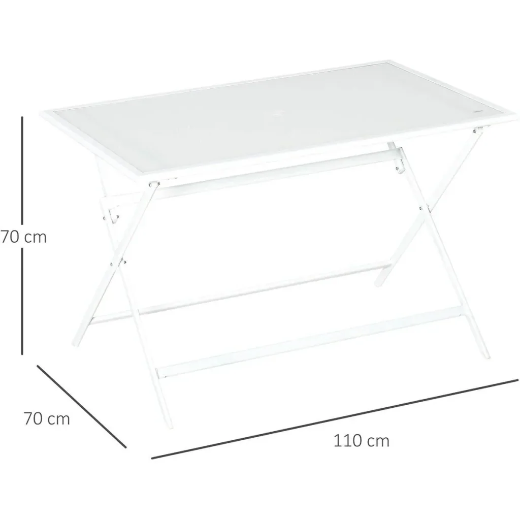 Garden table - white - metal/glass - 110 x 70 x 70 cm
