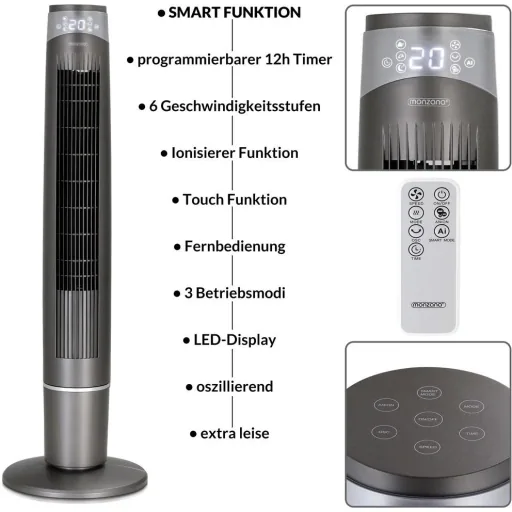 Tower fan grey 120cm including remote control