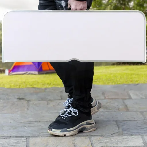 Camping bench 3 pieces white aluminum foldable